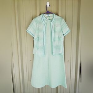 Women's Vintage Sears Mint Green Midi Dress with Striped Jacket Size Medium